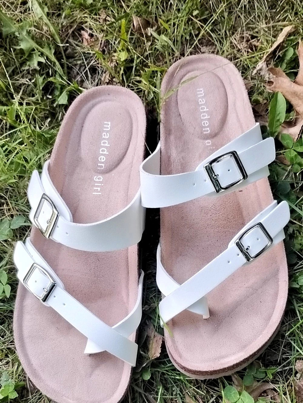 Madden Girl White Buckle Sandals